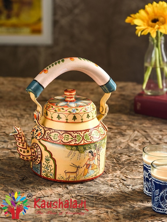 Hand Painted Tea Kettle, Induction Kettle, Stainless Steel Tea Pots,  Traditional Indian Teakettle, Gift for Tea Lovers 