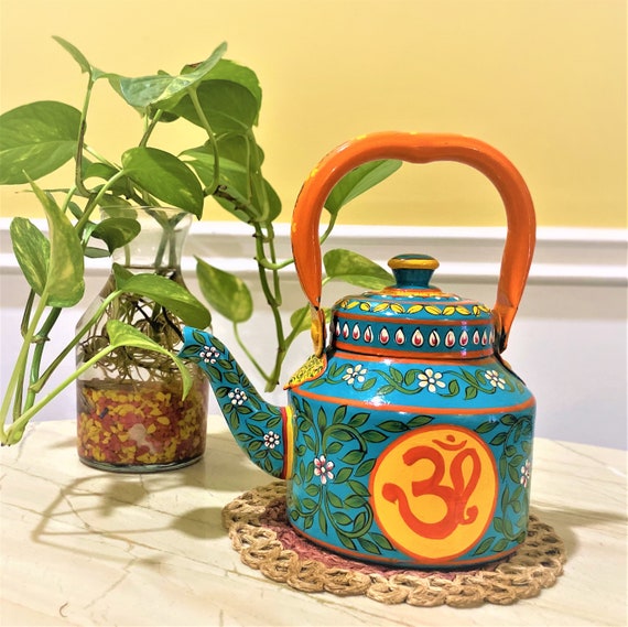 Hand Painted Tea Kettle, Induction Kettle, Stainless Steel Tea Pots,  Traditional Indian Teakettle, Gift for Tea Lovers, Christmas Decor 