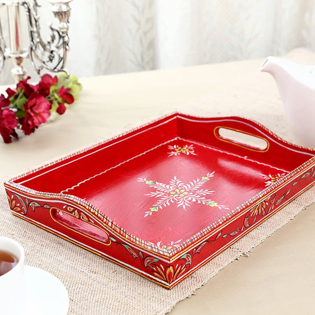 Hand Painted Serving Tray: Mughal Art, Kitchen Accent - Etsy