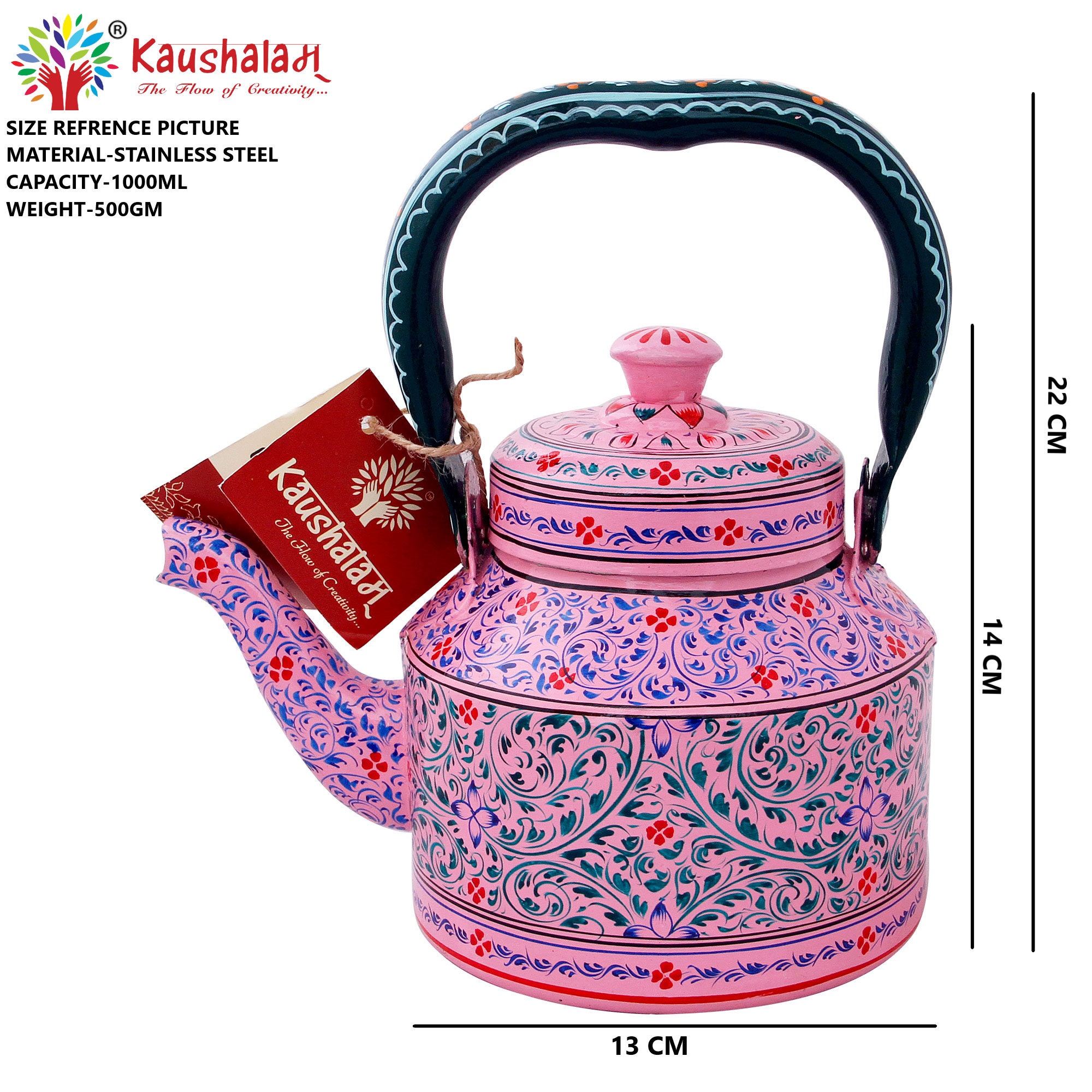Pilaghanti - Hand Painted Chai Kettle Teapot in White, Green, & Yellow