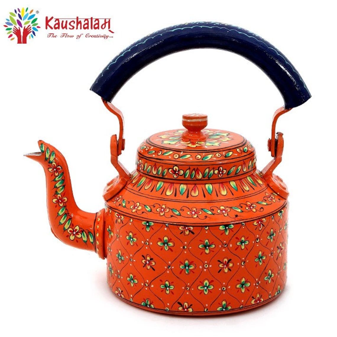 Tea Kettle Kaushalam Hand Painted Tea Kettle Orange Etsy