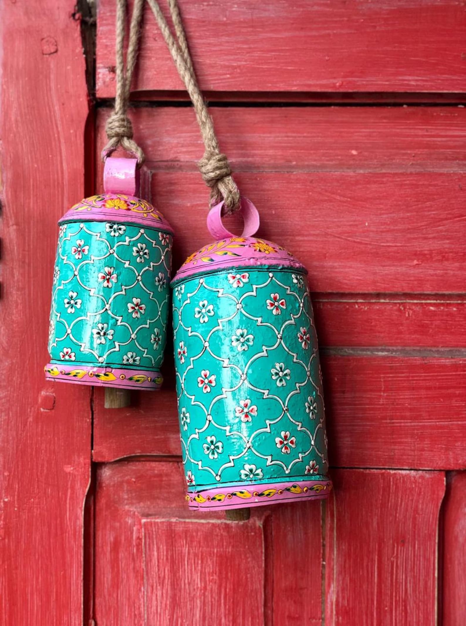 Hanging Bells Set of 2hand Painted Cow Bells Summer Patio Etsy