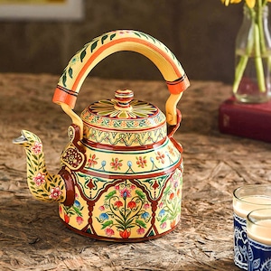 Bouilloire à thé peinte à la main de Kaushalam : Ville rose, cadeau de fête, cadeau pour elle, théière d'art moghol, bouilloire à thé à induction, cadeau de fête des mères