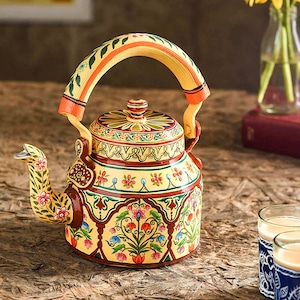 Kaushalam Hand Painted Tea Kettle : Pink City, Festive Gift, Gift for Her, Mughal Art Tea Pot, Induction Tea Kettle, Mother's Day Gift