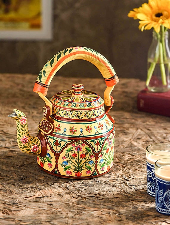 Kaushalam Hand Painted Tea Kettle : Pink City, Festive Gift, Gift for Her,  Mughal Art Tea Pot, Induction Tea Kettle, Mother's Day Gift 