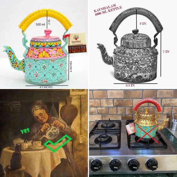 Kaushalam Hand Painted Steel Tea Kettle: the Dusk,induction Tea Kettle,  Festive Gift, Gift for Her, Tea Lovers' Gift 