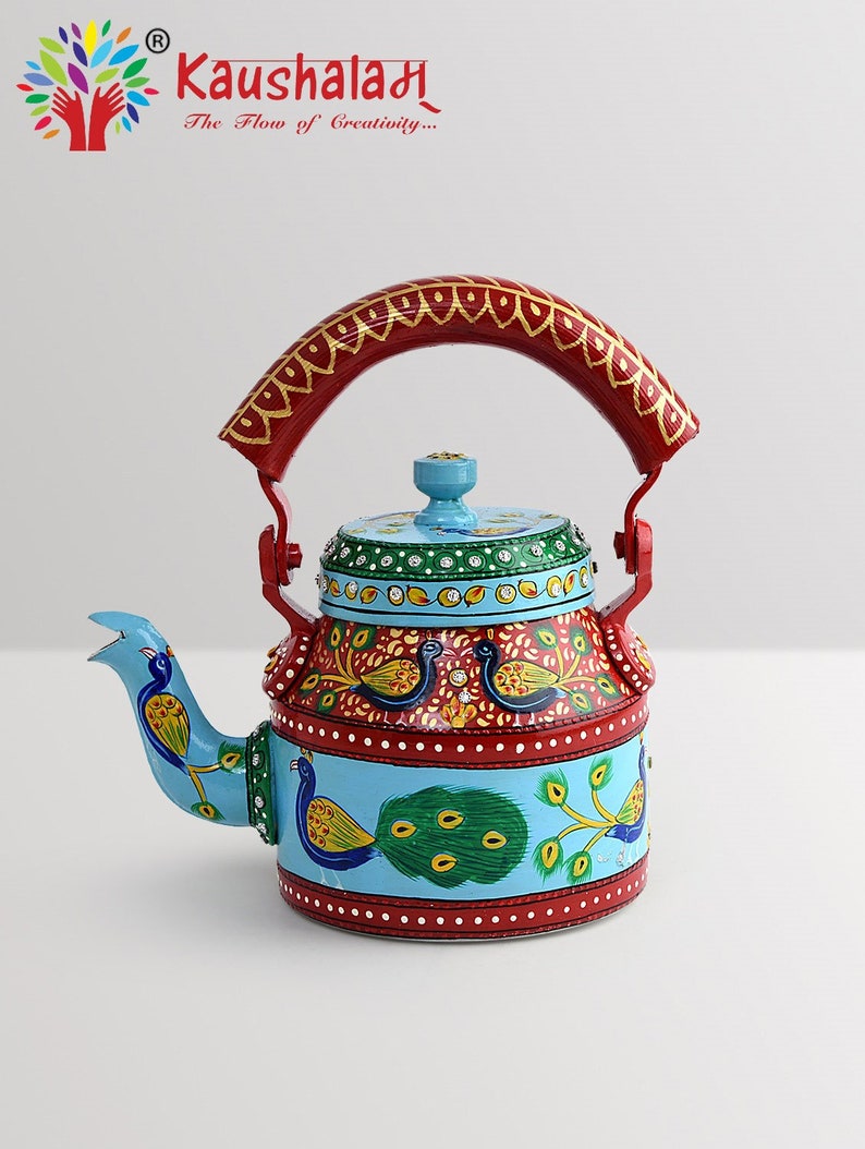Kaushalam Hand Painted Tea Kettle Peacock Festive Gift Etsy