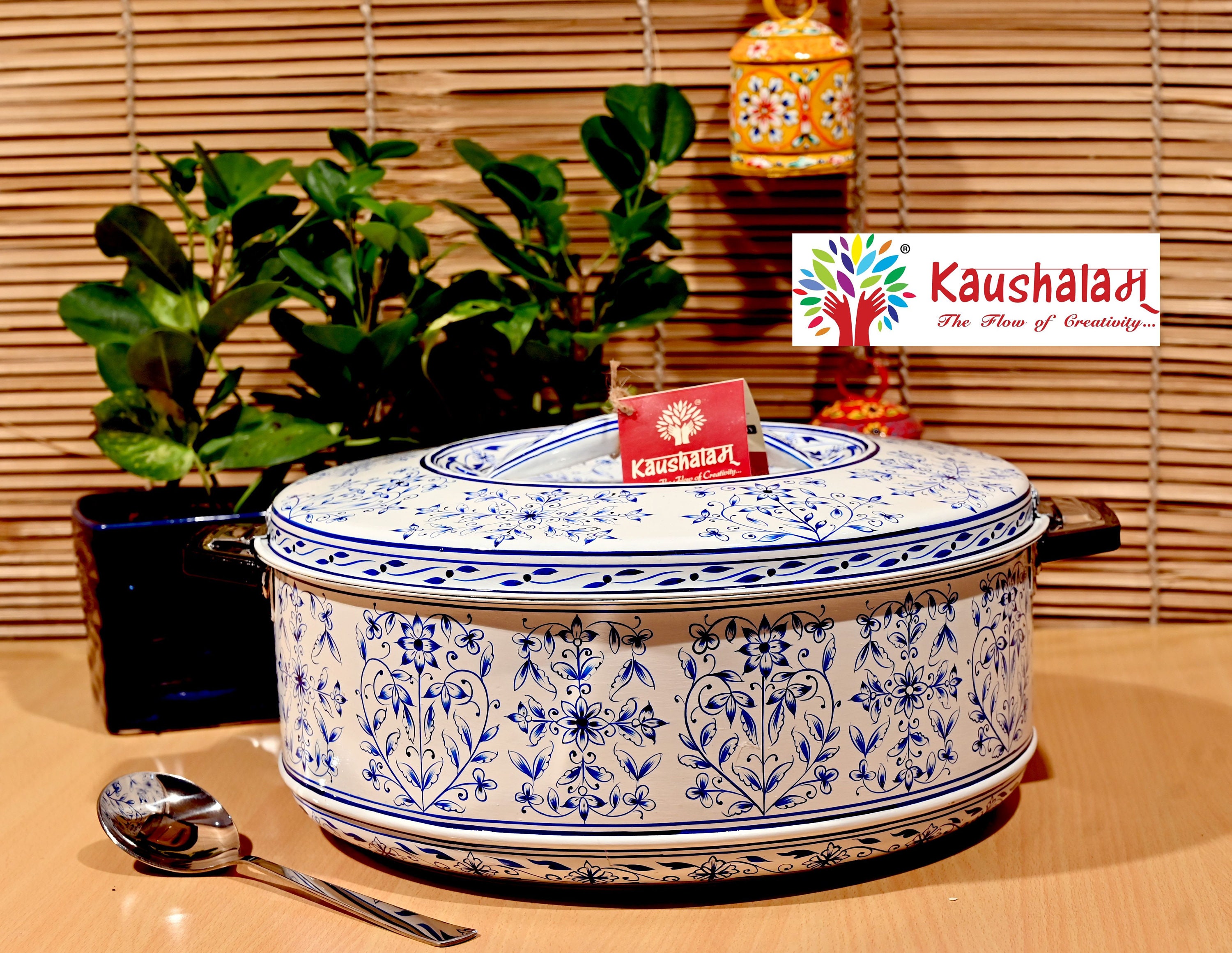Hot Pot-Kaushalam Hand Painted, Double Wall Insulated Hot and cold Stainless Steel Casserole with Lid, Serving Casserole for Tortilla