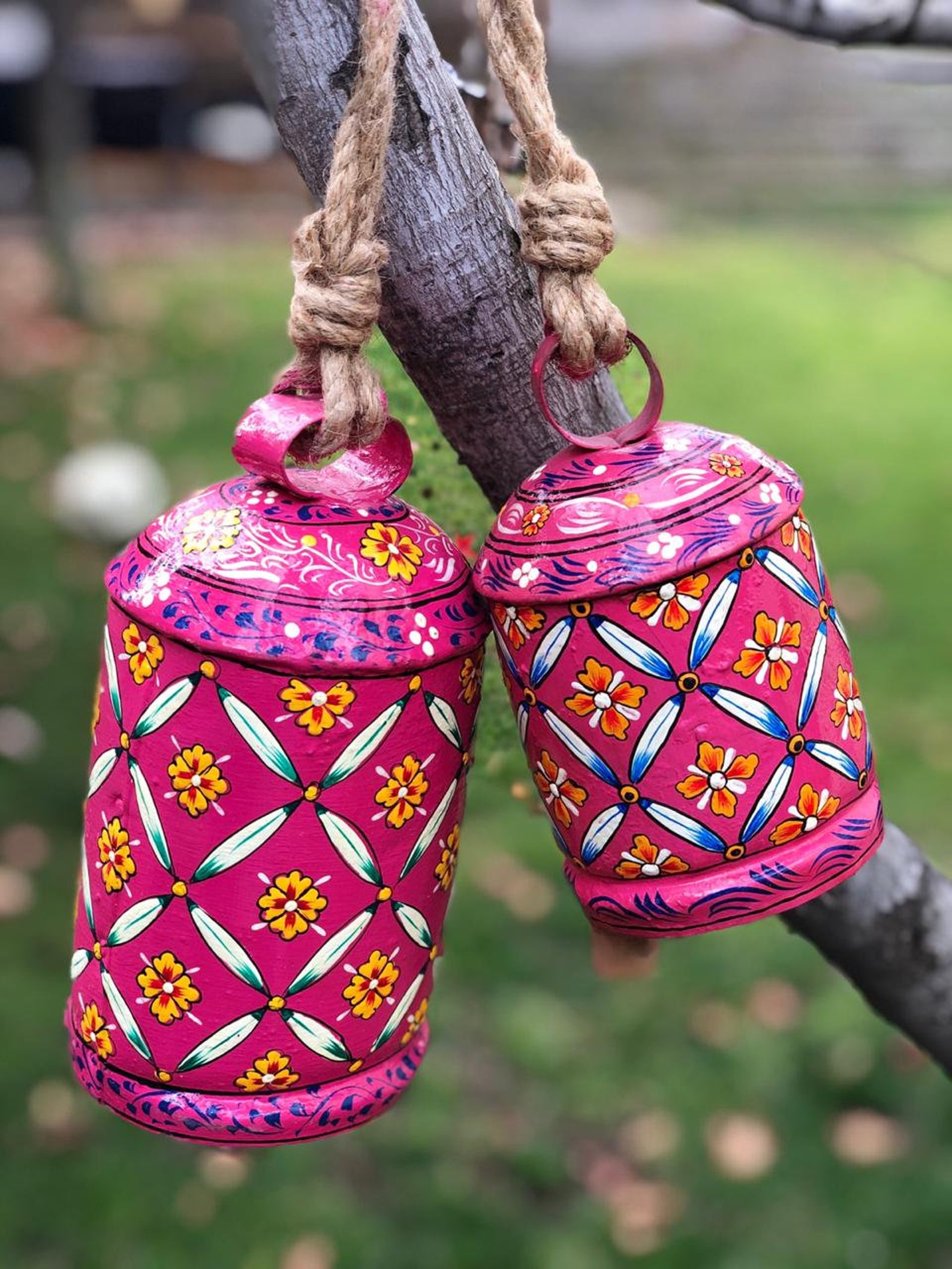 Hand painted cow bells Hanging bells set of 2 hanging Etsy
