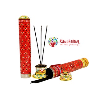 Hand Painted Incense Stick Burner Set: Stainless Steel Storage Box