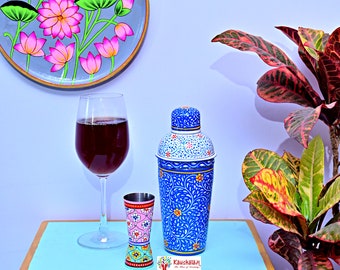 Cocktail Shaker & Jigger set, Hand Painted Stainless Steel Cocktail Shaker, Sprit Measure, Peg Measure, Birthday gift, Bachelor party Gift