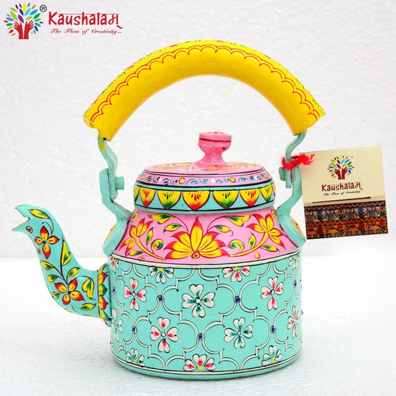 Kaushalam Hand Painted Tea Kettle : Pink City, Festive Gift, Gift for Her,  Mughal Art Tea Pot, Induction Tea Kettle, Mother's Day Gift 