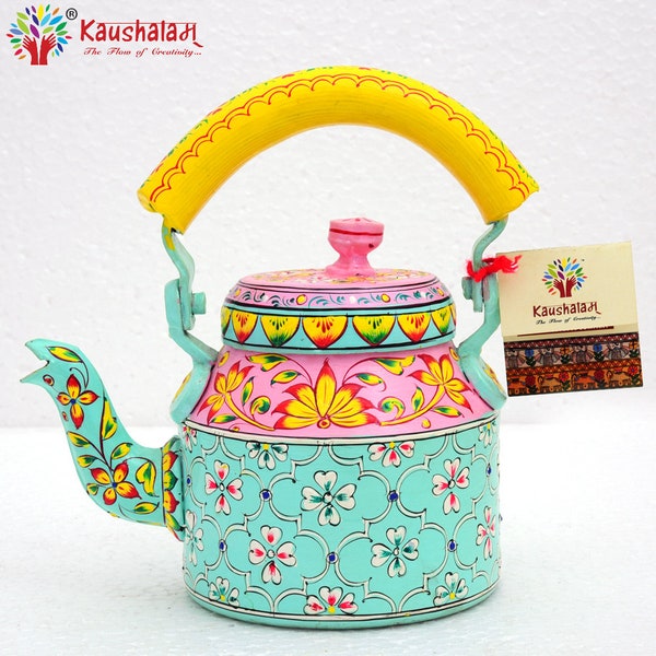 Kaushalam Hand Painted Tea Kettle : Spring Delight Pink & Sky Blue Tea Pot, Gift for her, Mother's Day Gift, Elegant Indian Tea Pot