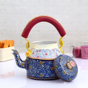 Handmålad tekanna: Mughal Art, Blå lagunen (1000 ml) | Blå & vit tekanna
