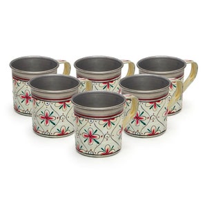 Tea cup set of Six, Hand painted Stainless Steel Mugs, Mughal art painting Coffee Tumbler, Gift for Tea Lovers, Coffee Mugs