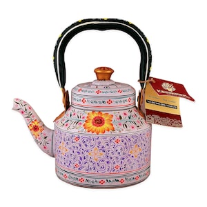 Kaushalam Hand Painted stainless steel induction tea pot - "Sun flower" light mauve , Gift for girl friend, mom, Home Décor, Christmas Gift