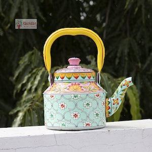 Kaushalam Théière à induction en acier inoxydable peinte à la main - Élégante, cadeau pour petite amie, maman, décoration d'intérieur, cadeau de Noël