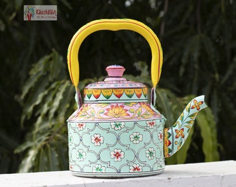 Kaushalam Hand Painted stainless steel induction tea pot - Elegant , Gift for girl friend, mom, Home Décor, Christmas Gift