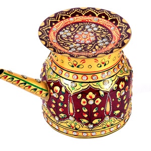 Hand Painted Copper Water Pitcher with Lid: Mughal Art, Ayurveda Health