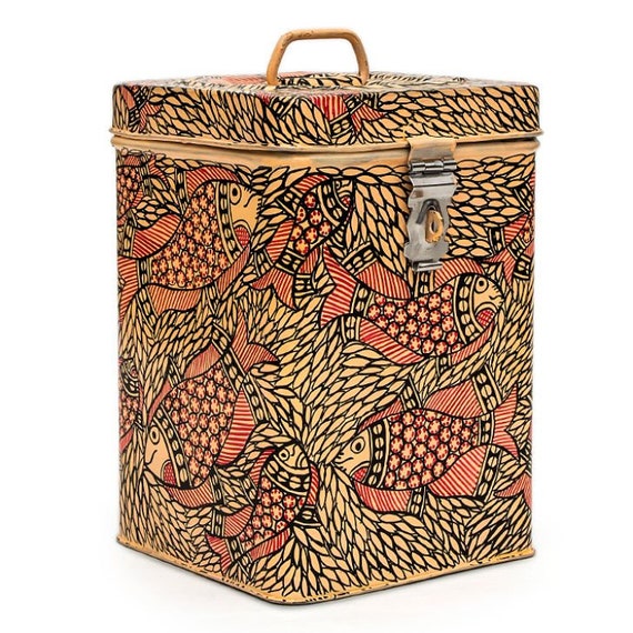 手描きのステンレススチール製キャニスター：マドゥバニ民芸クッキー