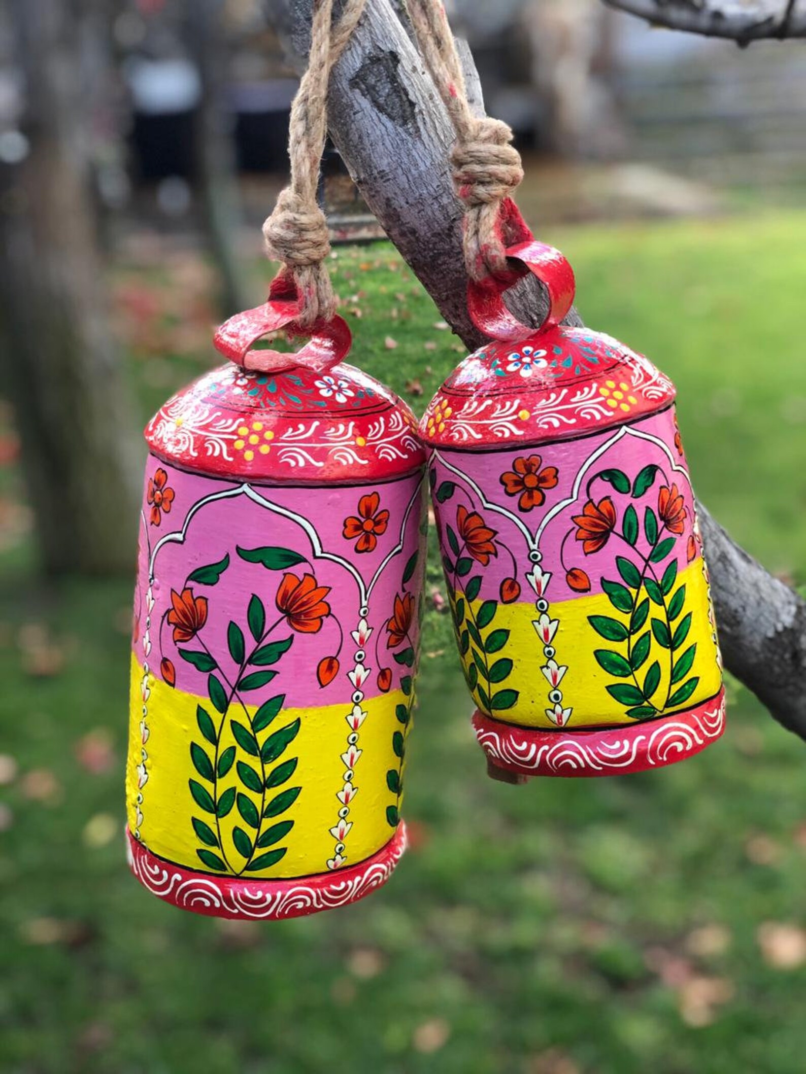 Hanging Bells Set of 2hand Painted Cow Bells Summer Patio Etsy