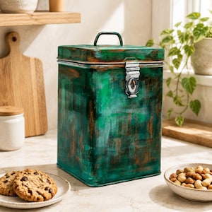 Contenitore in acciaio inox dipinto a mano / Decorazione rustica per la cucina / Barattolo / Contenitore per biscotti