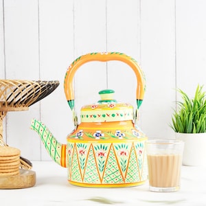 Handgeschilderde stalen waterkoker: Mughal Art, inductieveilig | Kerstcadeau