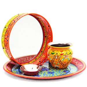 Hand Painted Karwa Chauth Set, Puja Thali, Kalash, Diya, Karwa Chauth Gift