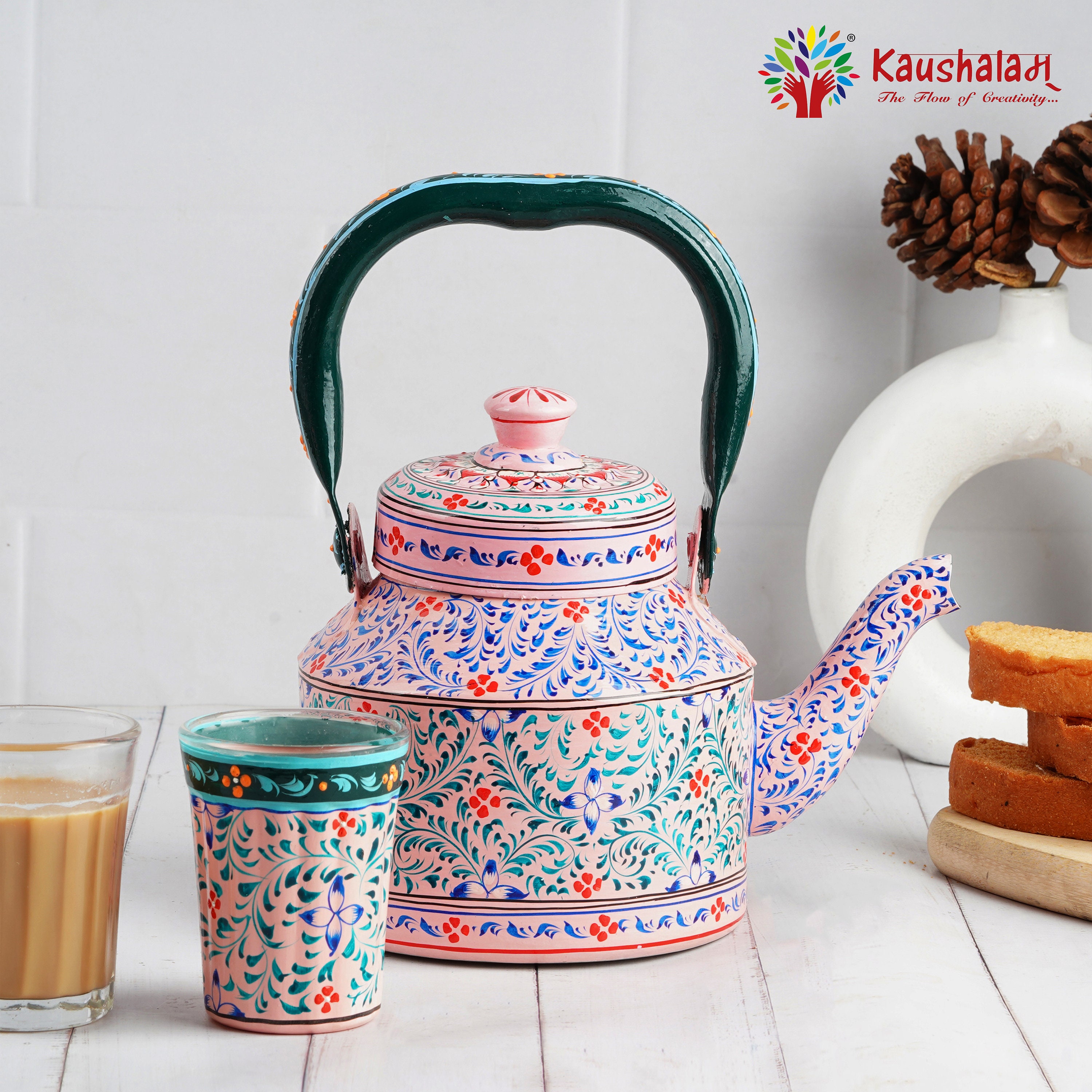 Tea Kettle-kaushalam Hand Painted Emerald Green Teapot, Jaipur City Mural  Art, Gift for Parents, Gift for Art and Tea Lover, 