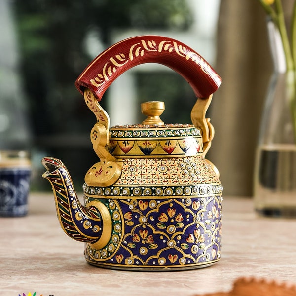 Hand Painted Tea Pot, Kaushalam Tea Kettle, Chai Kettle, Traditional Indian Tea Kettle,Tea Brewer, Gift for tea lovers, Designer Pot