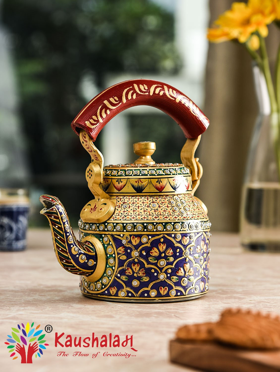 Burgundy Color Ceremony Enamel Turkish Tea Pot Kettle, Turkish