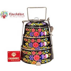 Hand Painted Stainless Steel Tiffin Carrier: Kashmiri Art Lunch Box