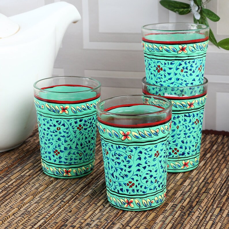 Kaushalam Hand Painted Tea Glasses Set of 4 Cutting Chai Etsy