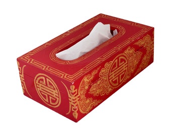 Hand Painted wooden Tissue Box, Tissue Holder, Red Buddhist Art Designer Tissue Box Holder, Rectangular Box, Christmas Décor