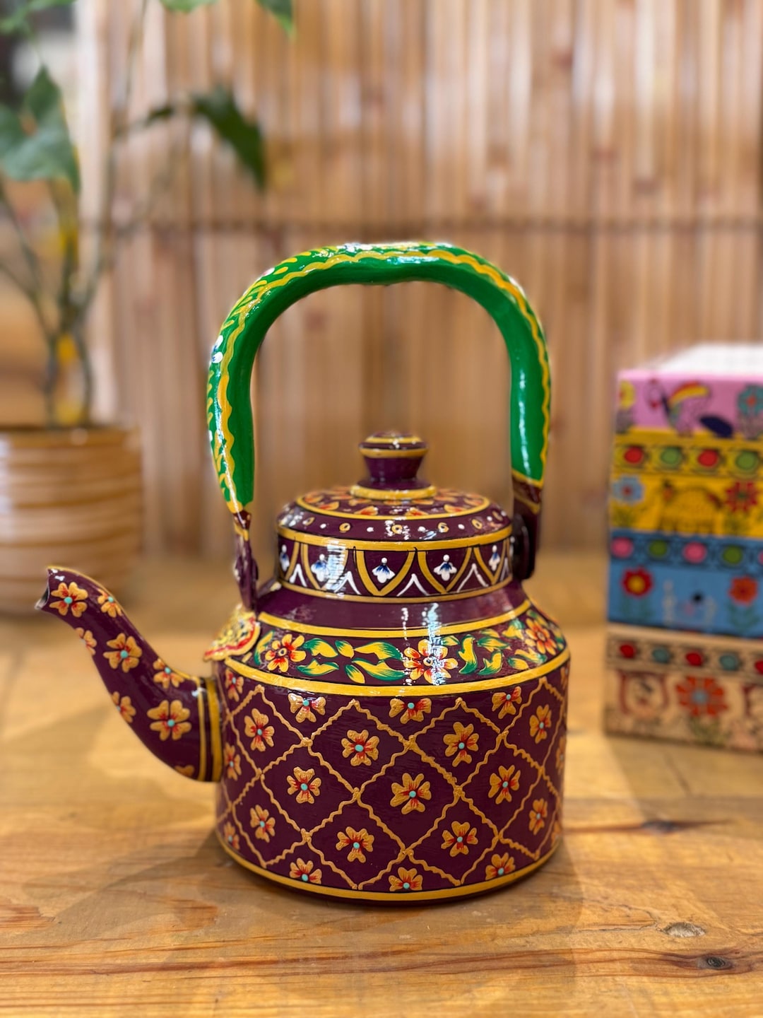 Buy Hand Painted Tea Kettle: Mughal Art Indian Masala Chai Kettle Online in  India