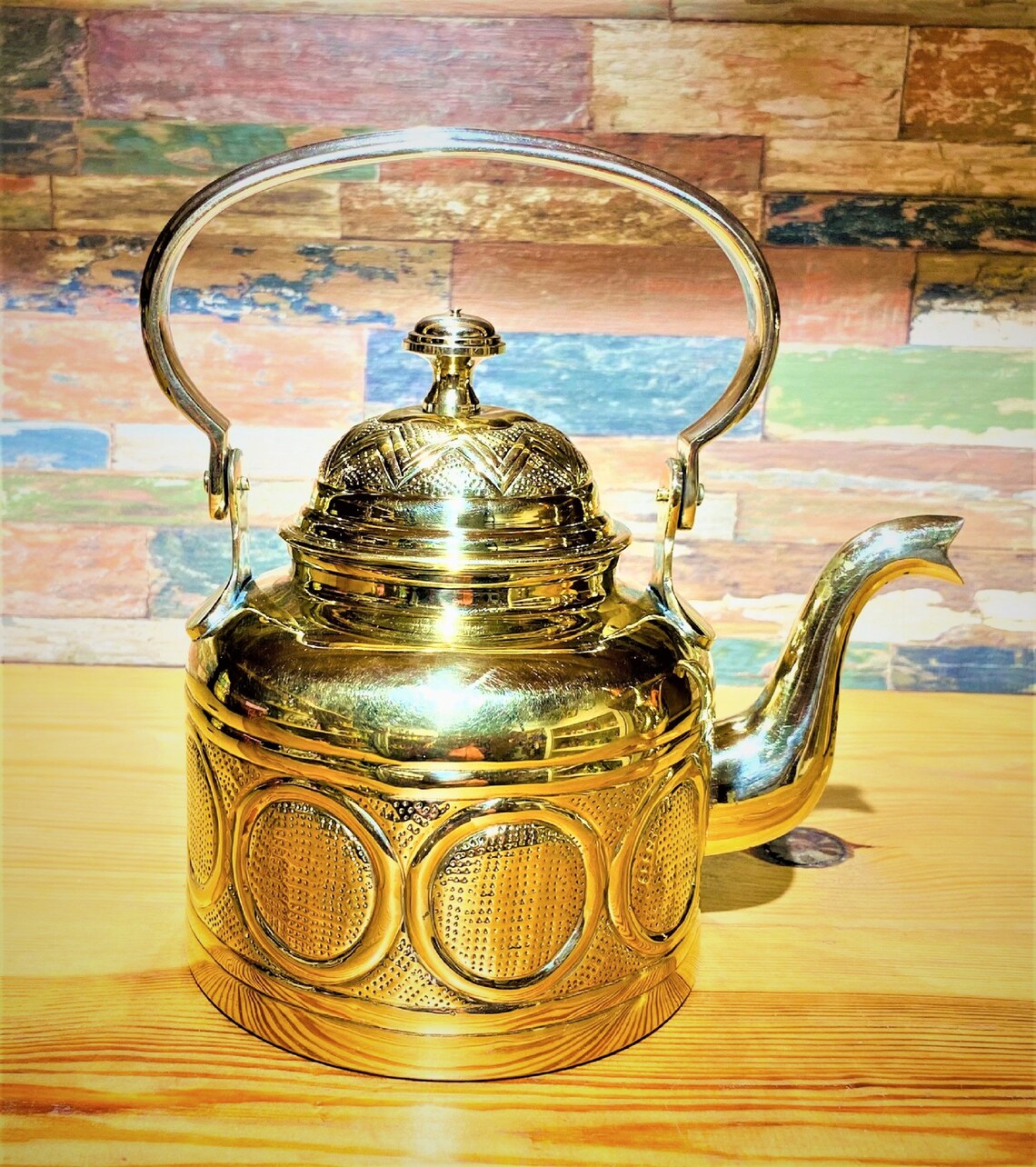 Brass Tea Kettle engraved Artistic Stove Top Cook and Serve | Etsy