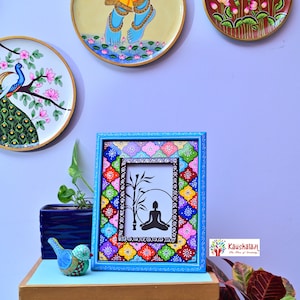 Hand Painted Photo Frame, Mango Wood Picture Frame, Indian Art Pattern, Mothers Day Gift, Multi Colored Photo frame