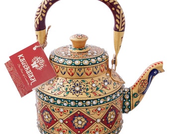Hand Painted Stainless Steel Tea Kettle: Mughal Art Induction Teapot
