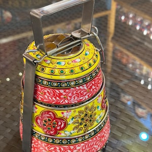 Hand Painted 3 Tier Tiffin Box: Indian Dabba Lunchbox