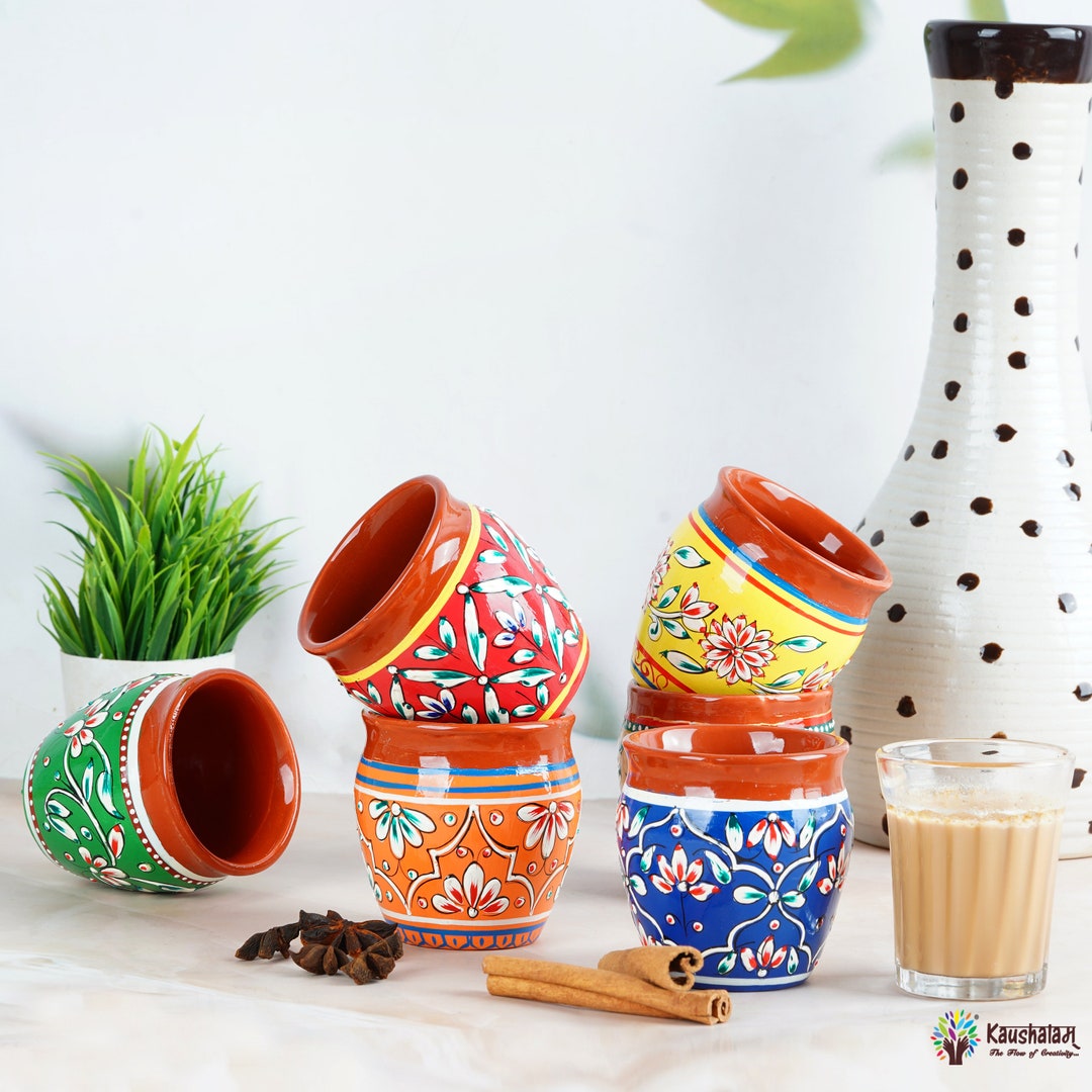 Warli Art Kulhad Chai Tea Cups Set Of 6