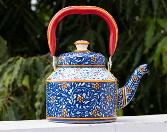 Hand Painted Tea Kettle : Blue Lagoon, Festive Gift, Gift for Her, Spring Tea Pot, Induction Tea Kettle, Mother's Day Gift