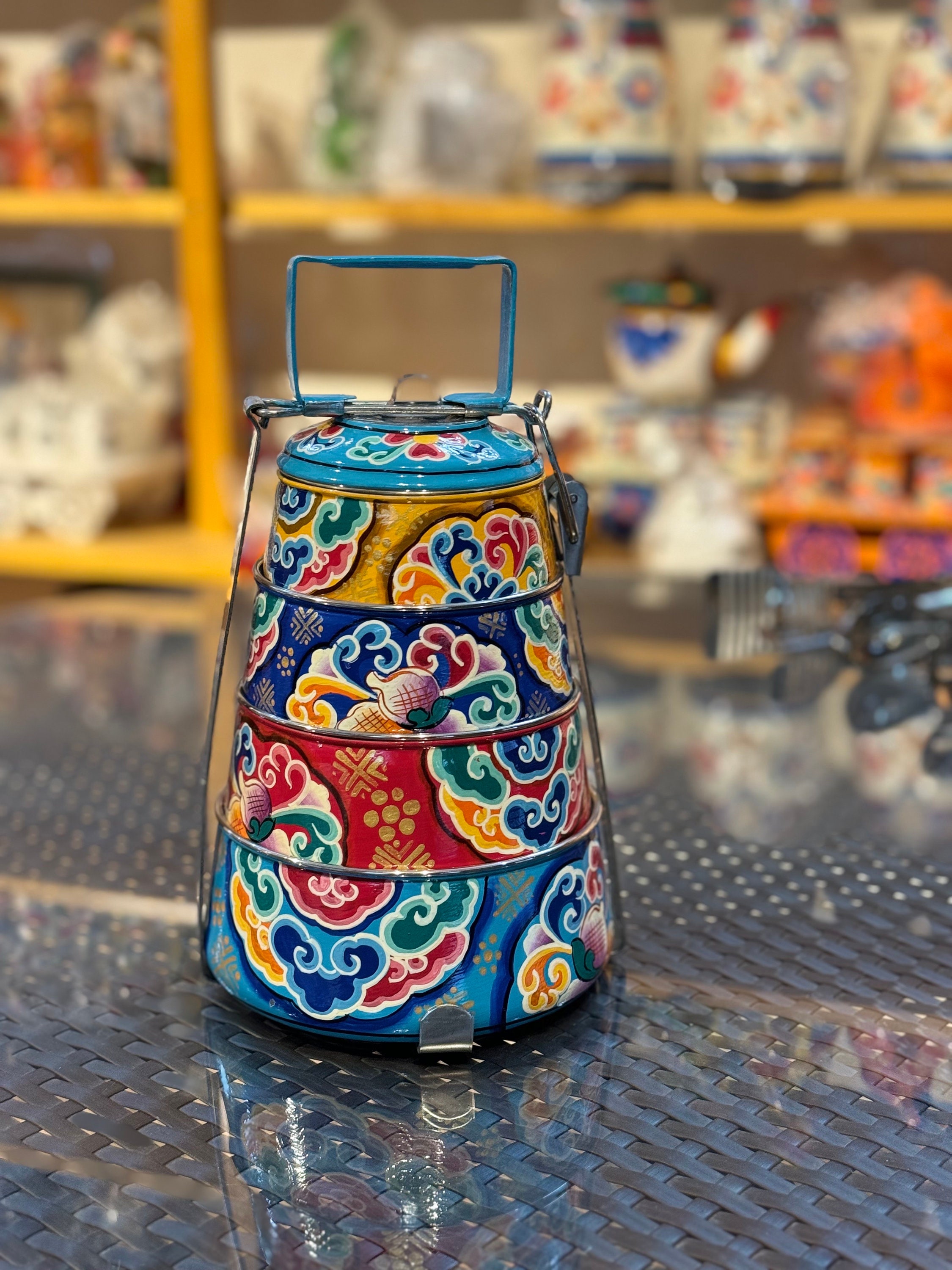 手描きの4段ステンレス製ティフィンボックス：仏教美術弁当箱 - Etsy 日本