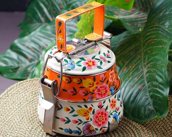 Hand Painted Lunch Box: Two-Tier Stainless Steel Tiffin, Kashmiri Art