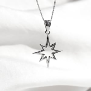 Northern Silver Star Necklace, Celestial North Star Pendant, 925 Sterling Silver Starburst Necklace, Star Wedding Jewelry, Polaris Necklace