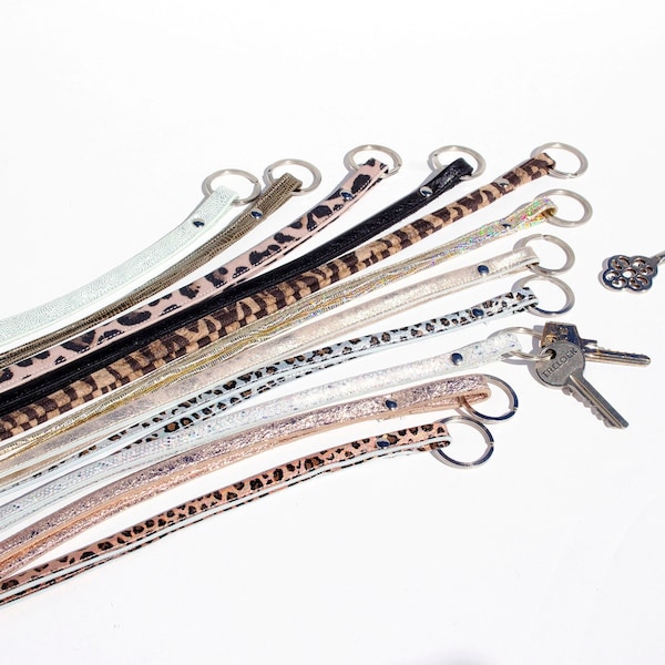 Langes Schlüsselband aus Leder, Rosegold Leder Schlüsselband, Leopard Leder Lanyard, Reptil Leder Schlüsselband, Schlüssel Lederaccessoires