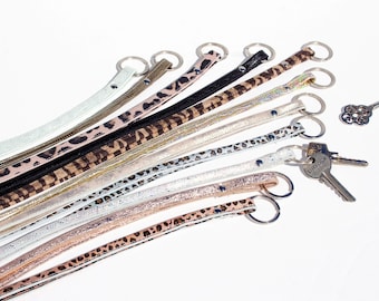 Langes Schlüsselband aus Leder, Rosegold Leder Schlüsselband, Leopard Leder Lanyard, Reptil Leder Schlüsselband, Schlüssel Lederaccessoires