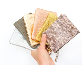 Rainbow Leather Keyring Pouch, Small Glitter Coin Purse, Gold Coin Purse, Silver Coin Pouch, Lizard Key Pouch, Leather Credit Card Wallet