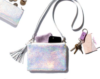 Holographic Reptile Bag, Iridescent Crossbody bag, Opal Hologram clutch, Mermaid Leather Purse, Iridescent Leather Bag, Rainbow Purse