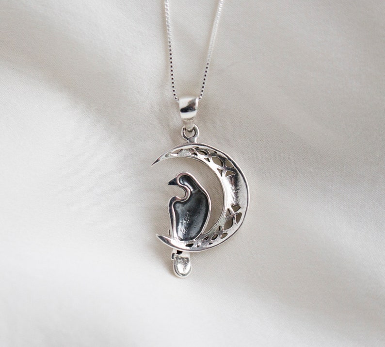 925 Silver Raven on Crescent Moon Pendant, Celtic Knot Raven Pendant ...