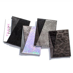 Cartera de tarjetas negra, Cartera de identificación de cuero plateada, Mini billetera metálica, Tarjetero, Tarjetero minimalista, Cartera de tarjetas iridiscente